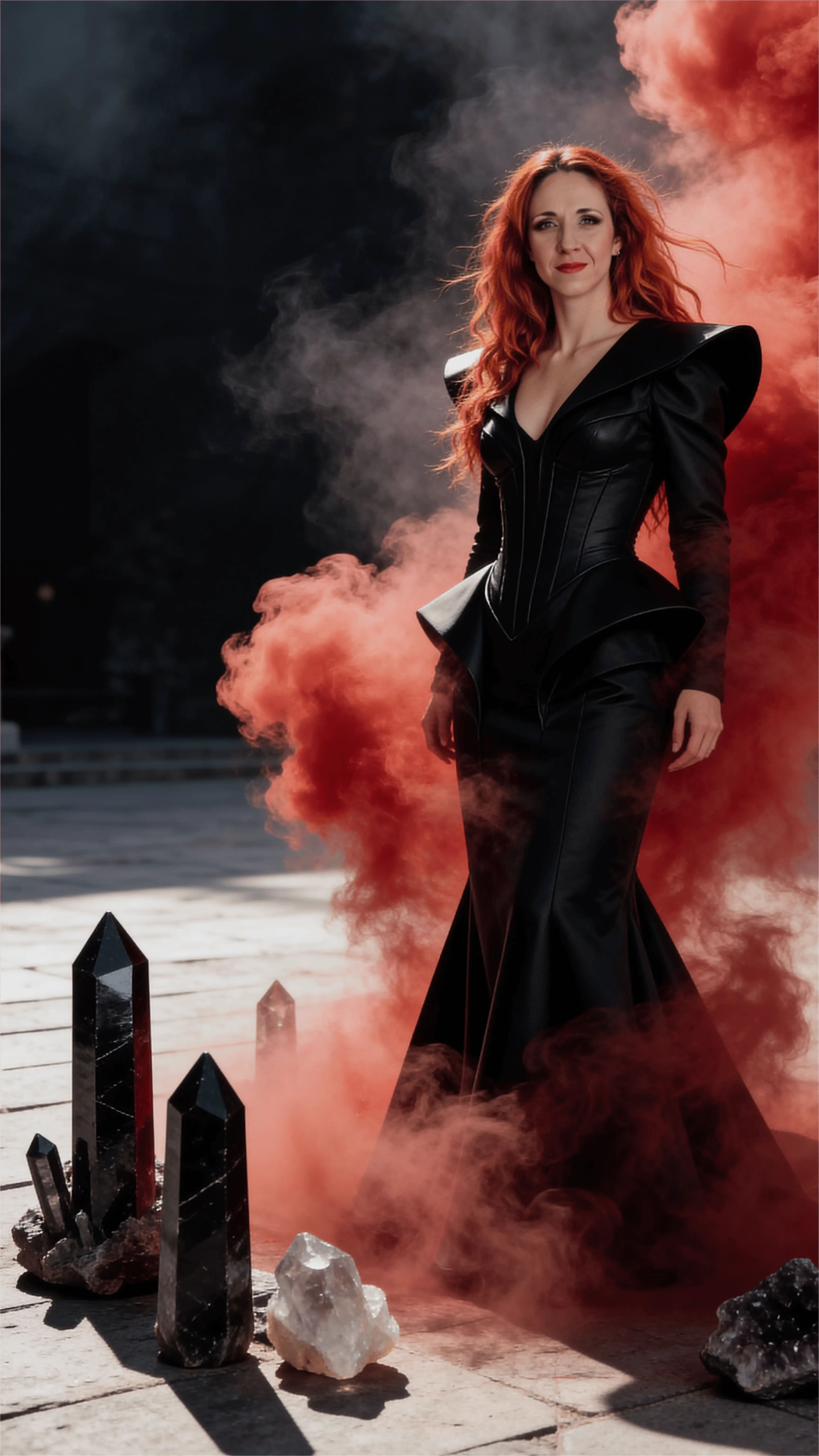 Tereza Škraňka in red smoke for Human Design ReDefined